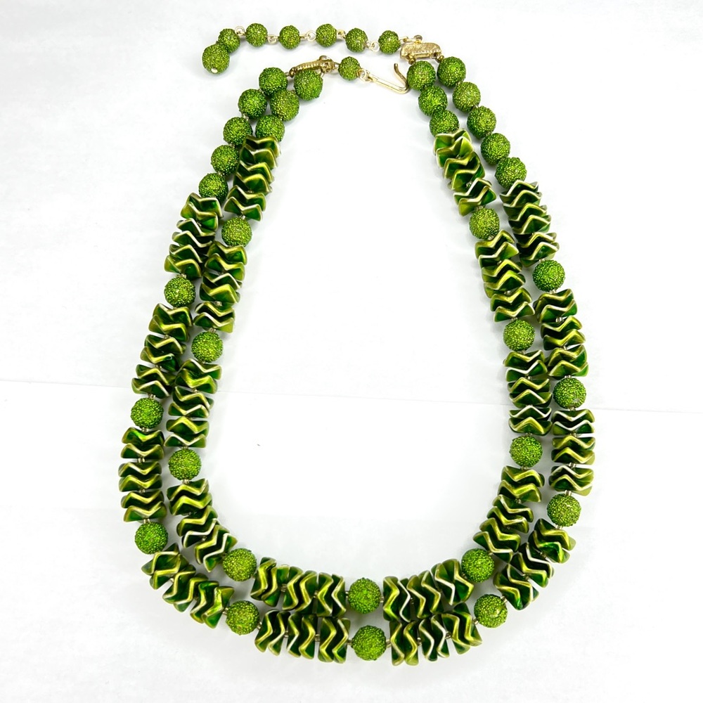 Women Vintage Dual Layer Green Ceramic Beads Necklace